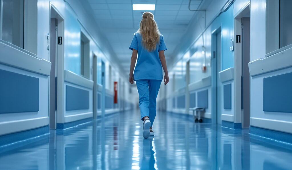 female doctor walking away