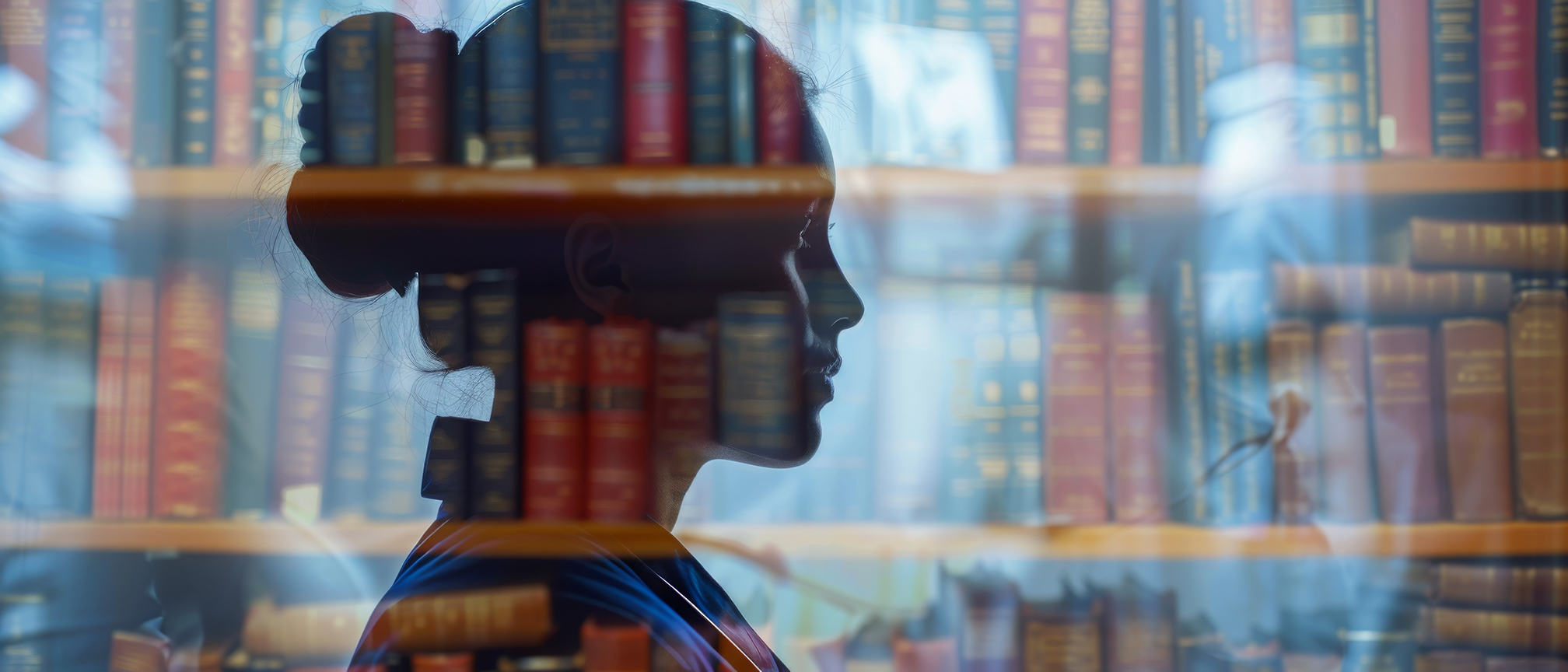 nurse education close up, focus on, copy space, teaching healthcare techniques, double exposure silhouette with medical books